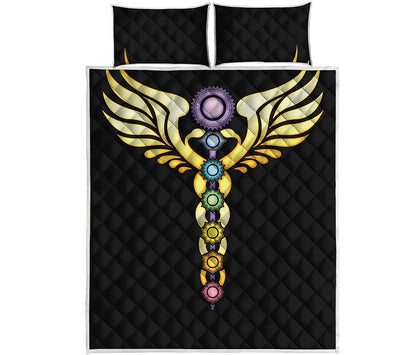 The Seven Chakras Caduceus Print Quilt Bed Set