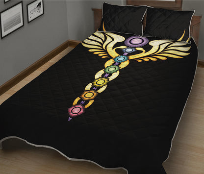 The Seven Chakras Caduceus Print Quilt Bed Set