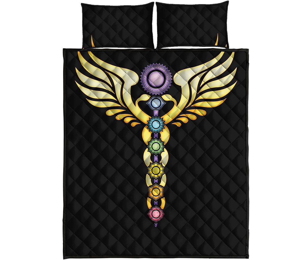The Seven Chakras Caduceus Print Quilt Bed Set