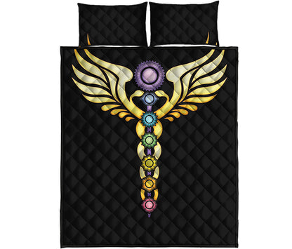 The Seven Chakras Caduceus Print Quilt Bed Set