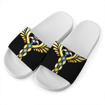 The Seven Chakras Caduceus Print White Slide Sandals