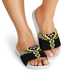 The Seven Chakras Caduceus Print White Slide Sandals