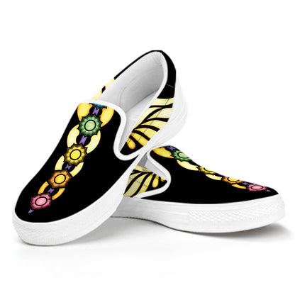 The Seven Chakras Caduceus Print White Slip On Shoes