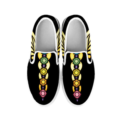 The Seven Chakras Caduceus Print White Slip On Shoes