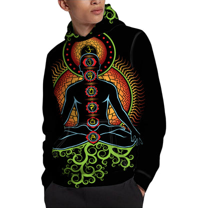 The Seven Chakras Print Pullover Hoodie