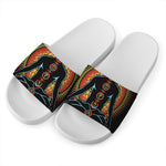 The Seven Chakras Print White Slide Sandals