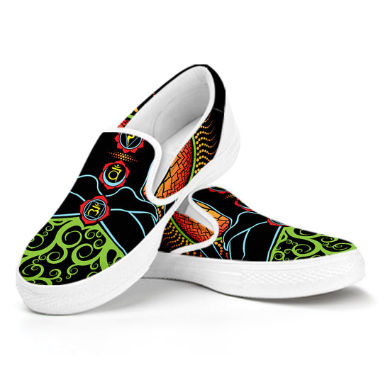 The Seven Chakras Print White Slip On Shoes