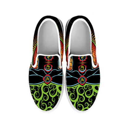 The Seven Chakras Print White Slip On Shoes