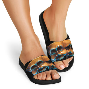 The Sock And Buskin Theatre Masks Print Black Slide Sandals