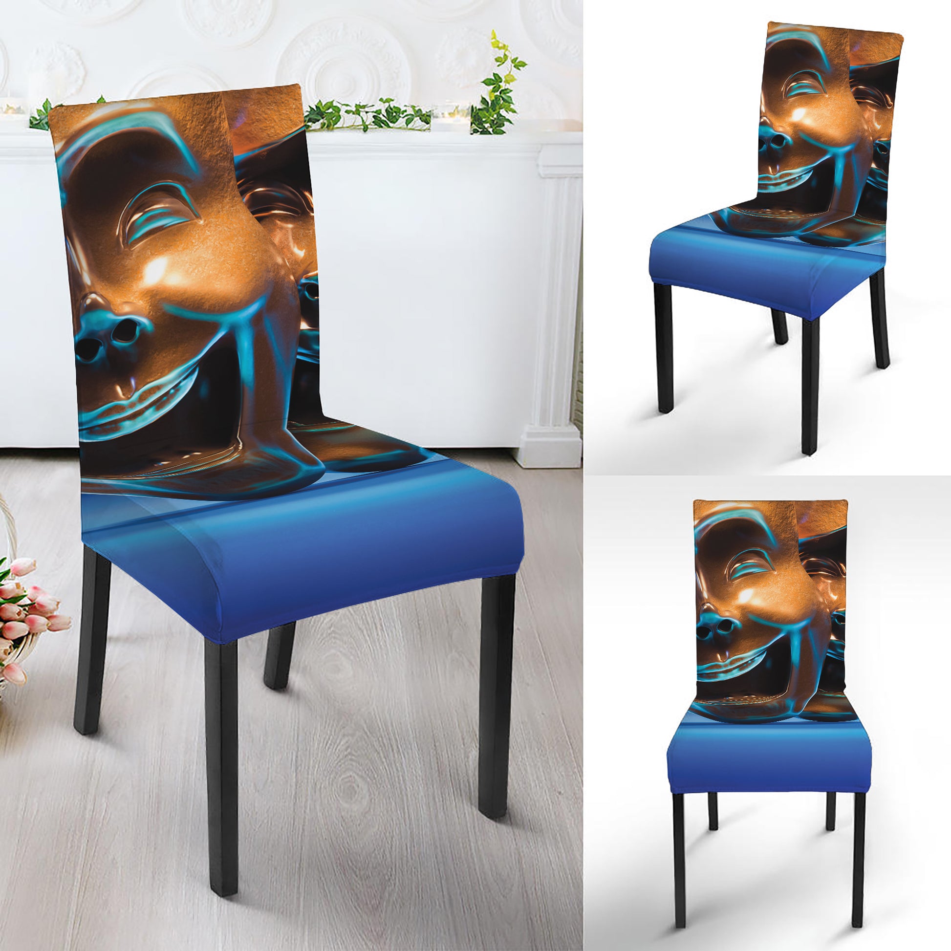 The Sock And Buskin Theatre Masks Print Dining Chair Slipcover