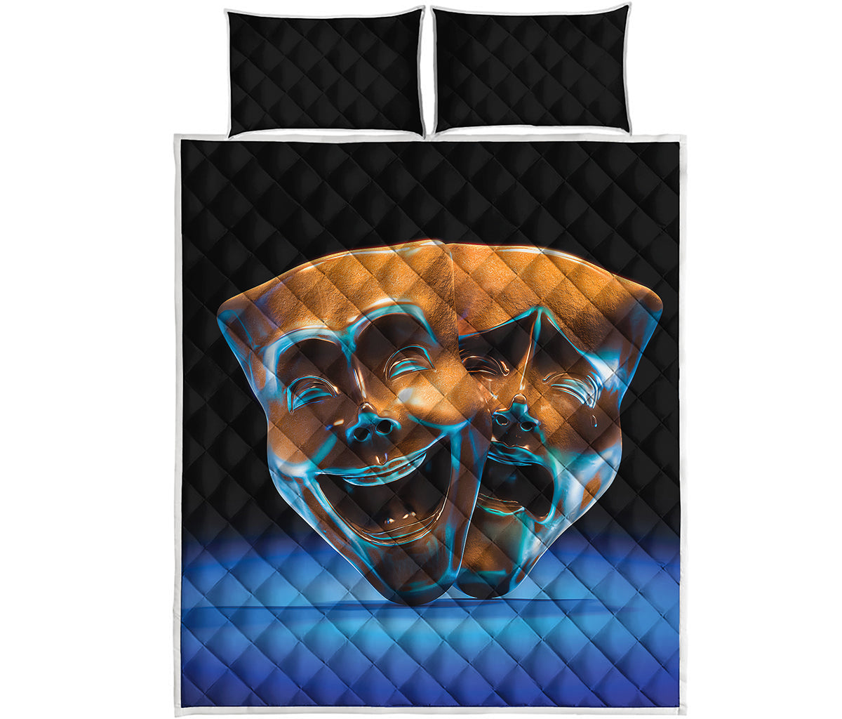 The Sock And Buskin Theatre Masks Print Quilt Bed Set