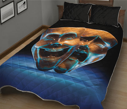 The Sock And Buskin Theatre Masks Print Quilt Bed Set