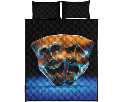 The Sock And Buskin Theatre Masks Print Quilt Bed Set