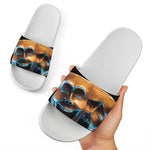 The Sock And Buskin Theatre Masks Print White Slide Sandals