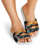 The Sock And Buskin Theatre Masks Print White Slide Sandals