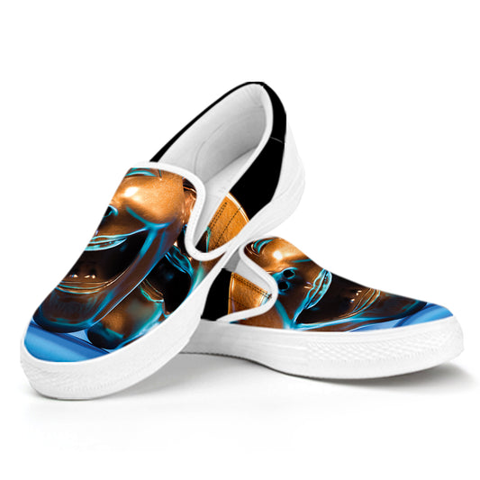 The Sock And Buskin Theatre Masks Print White Slip On Shoes