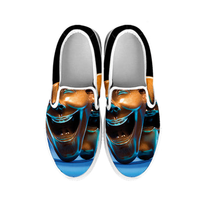 The Sock And Buskin Theatre Masks Print White Slip On Shoes