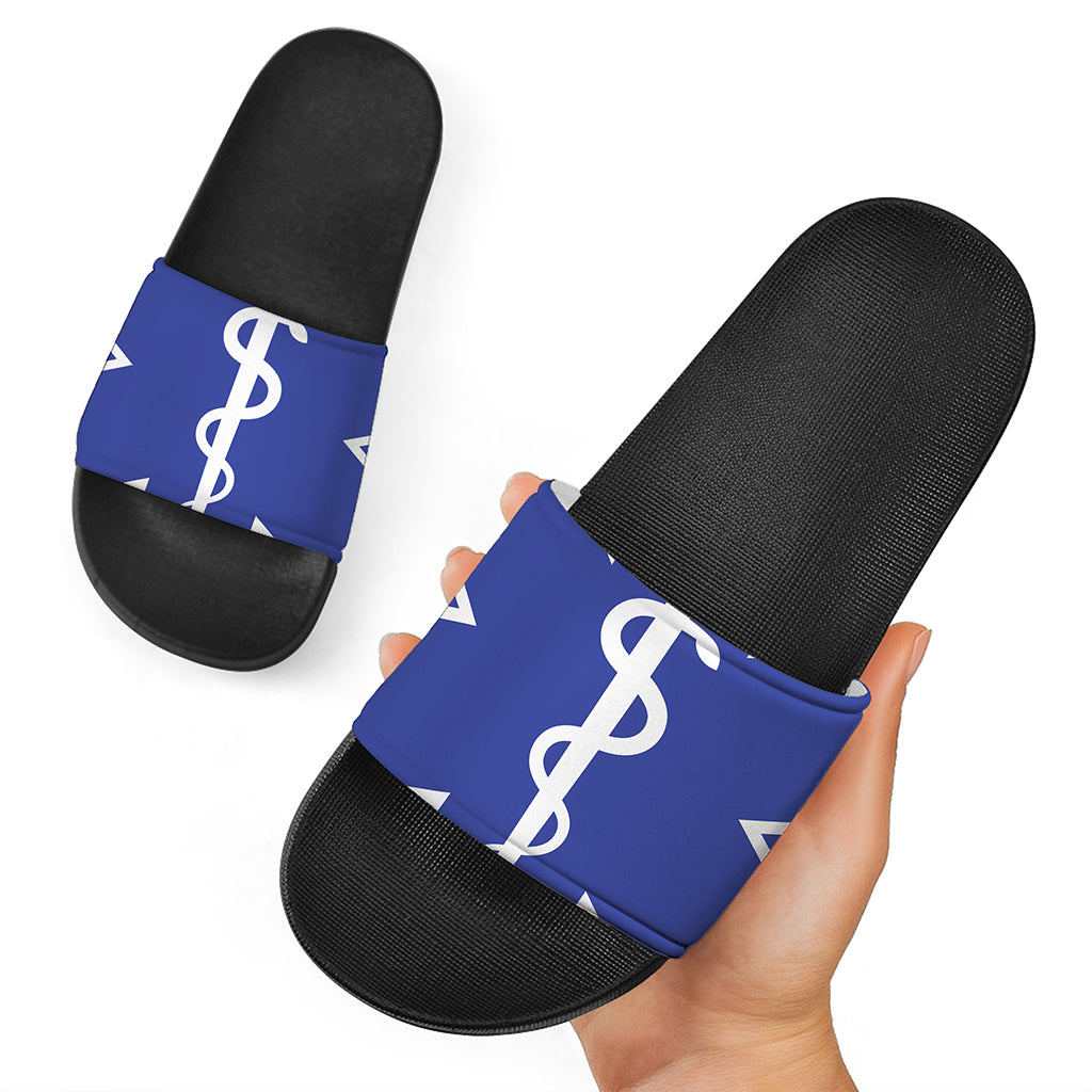 The Star Of Life Paramedic Symbol Print Black Slide Sandals