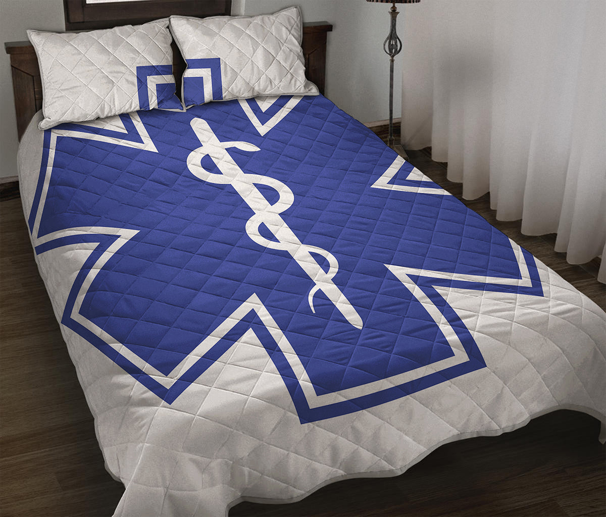 The Star Of Life Paramedic Symbol Print Quilt Bed Set
