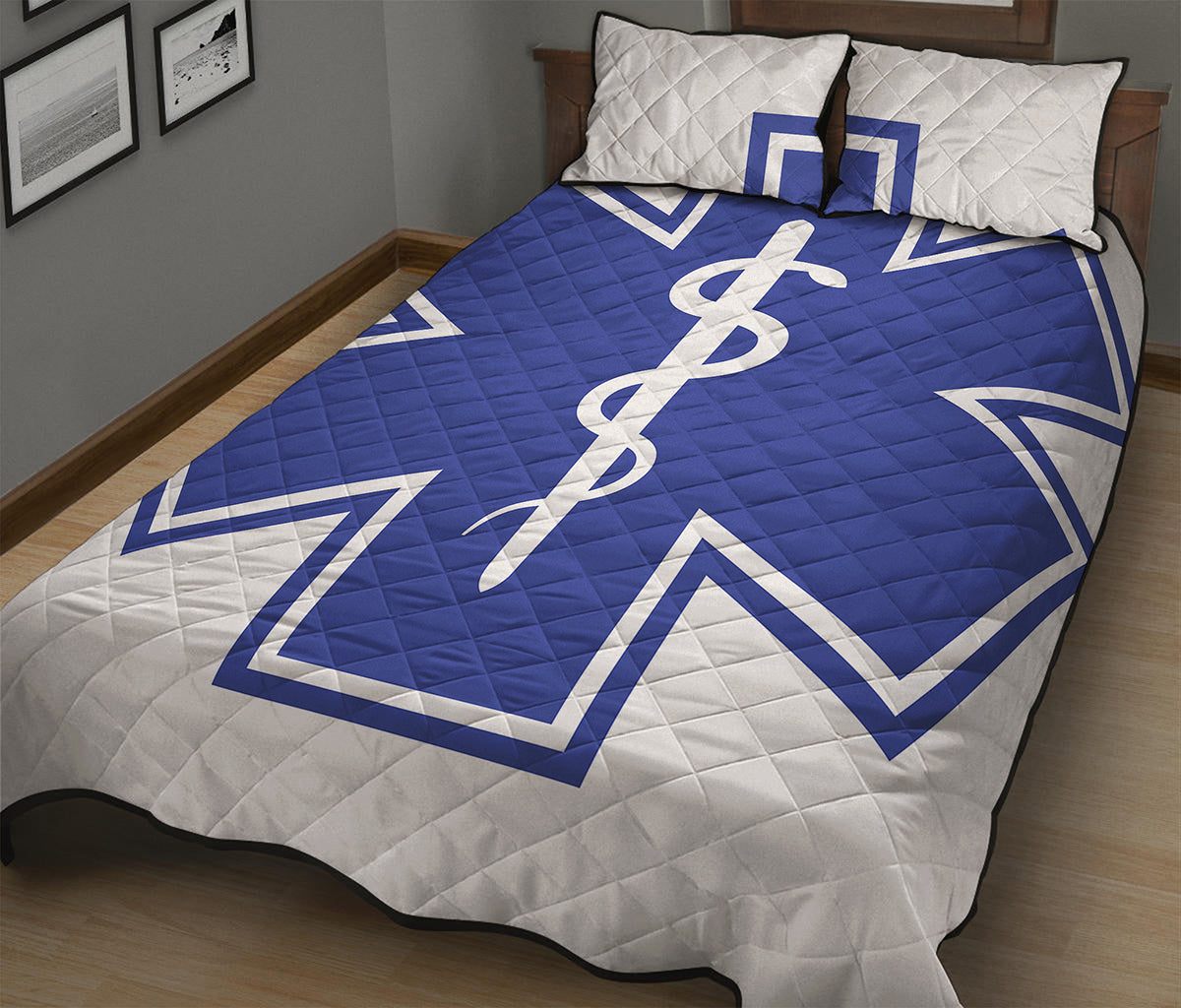 The Star Of Life Paramedic Symbol Print Quilt Bed Set