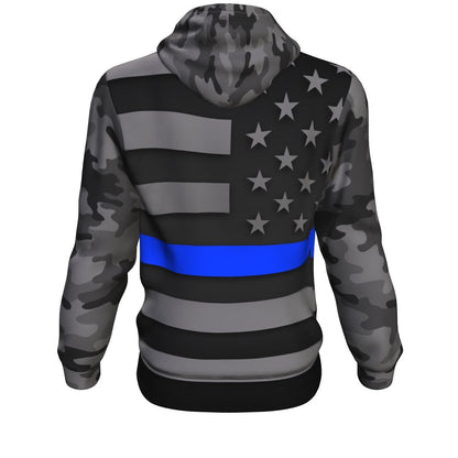 Thin Blue Line Camo Unisex Pullover Hoodie GearFrost
