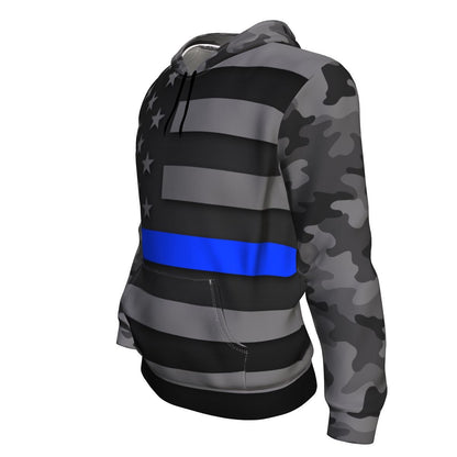Thin Blue Line Camo Unisex Pullover Hoodie GearFrost