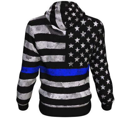 Thin Blue Line Grunge Unisex Pullover Hoodie GearFrost