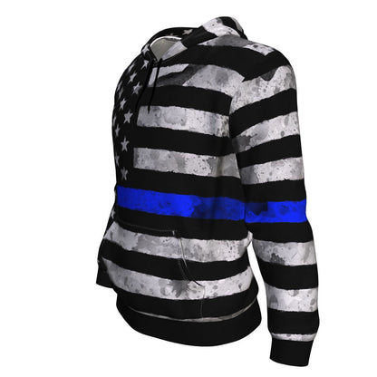 Thin Blue Line Grunge Unisex Pullover Hoodie GearFrost