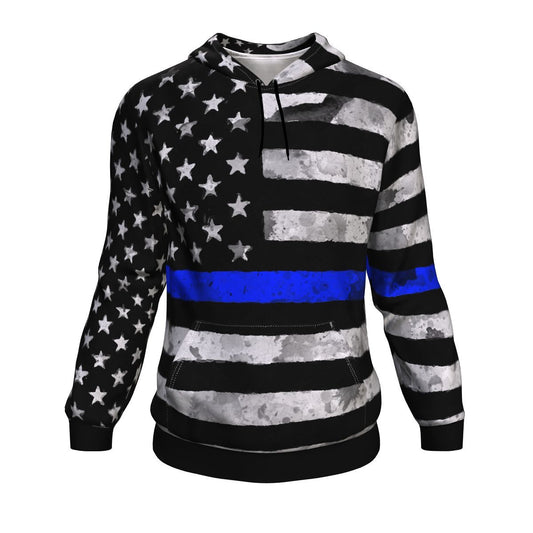 Thin Blue Line Grunge Unisex Pullover Hoodie GearFrost