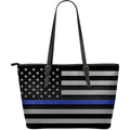 Thin Blue Line Leather Tote Bag With Zipper