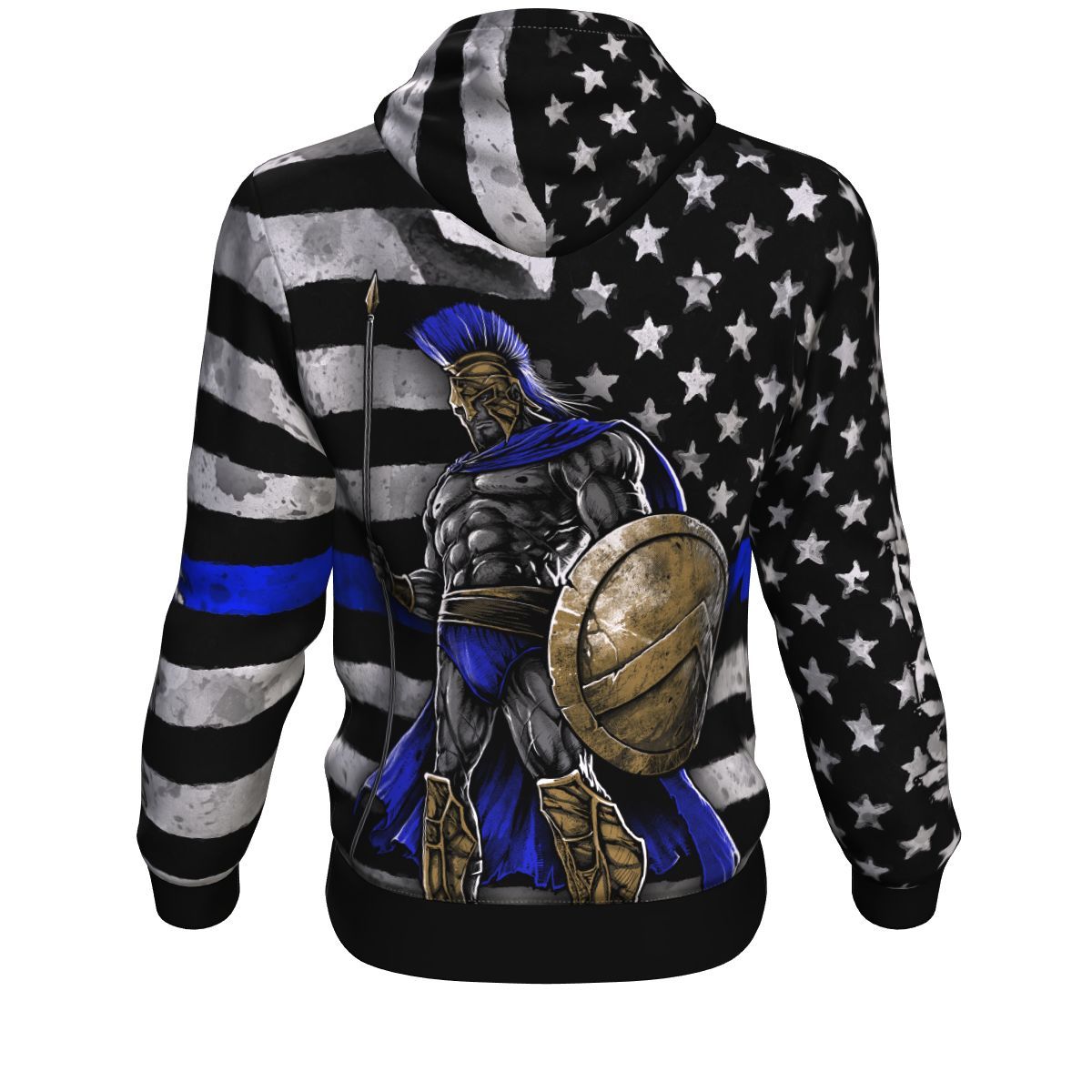 Thin Blue Line Spartan Warrior Grunge Unisex Pullover Hoodie GearFrost