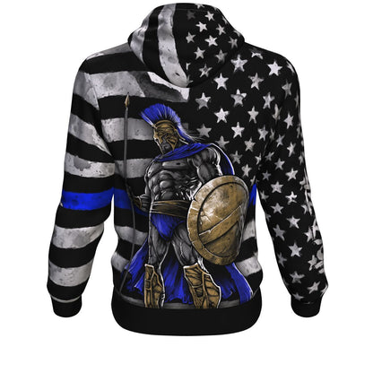 Thin Blue Line Spartan Warrior Grunge Unisex Pullover Hoodie GearFrost