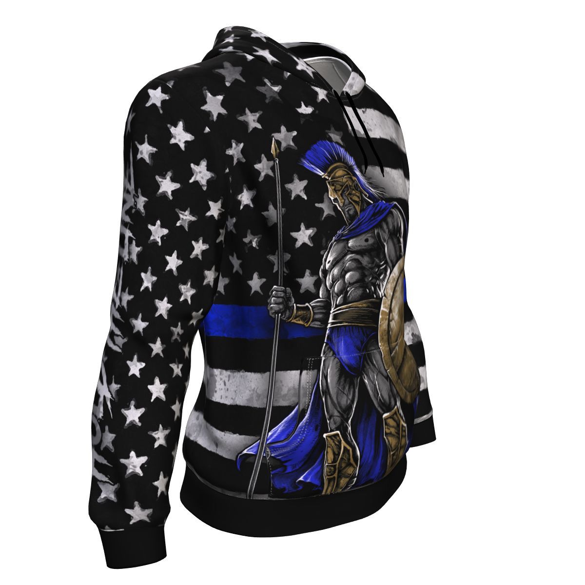 Thin Blue Line Spartan Warrior Grunge Unisex Pullover Hoodie GearFrost