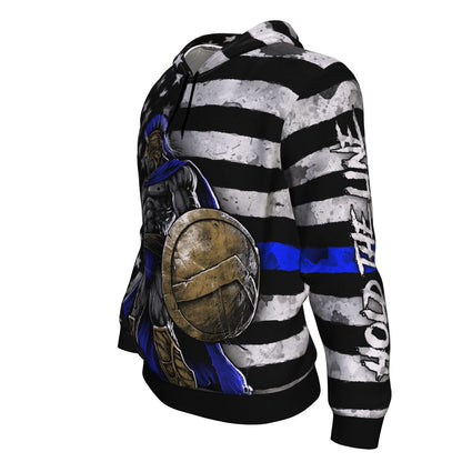 Thin Blue Line Spartan Warrior Grunge Unisex Pullover Hoodie GearFrost