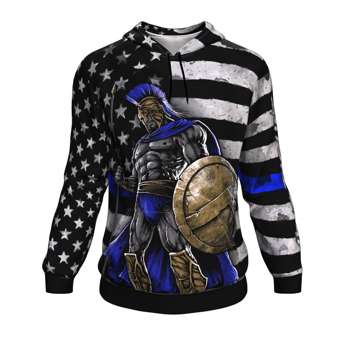 Thin Blue Line Spartan Warrior Grunge Unisex Pullover Hoodie GearFrost