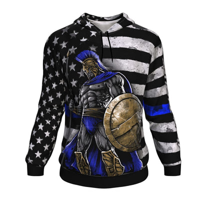 Thin Blue Line Spartan Warrior Grunge Unisex Pullover Hoodie GearFrost