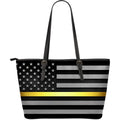 Thin Gold Line Leather Tote Bag With Zipper