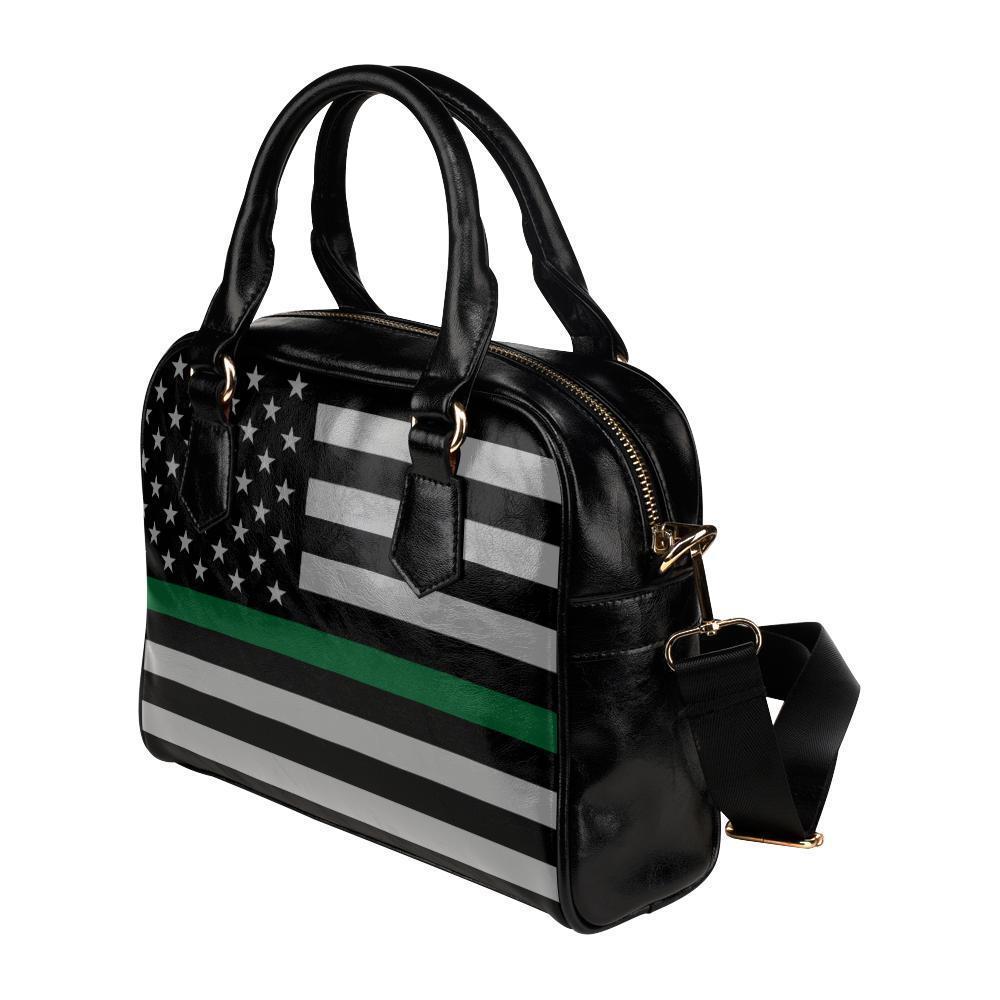Thin Green Line Leather Shoulder Handbag GearFrost