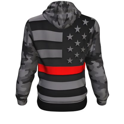 Thin Red Line Camo Unisex Pullover Hoodie GearFrost