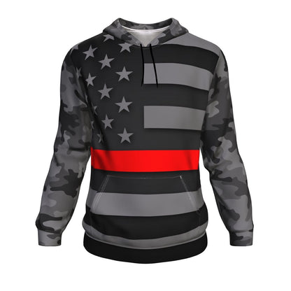 Thin Red Line Camo Unisex Pullover Hoodie GearFrost