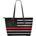 Thin Red Line Leather Tote Bag With Zipper