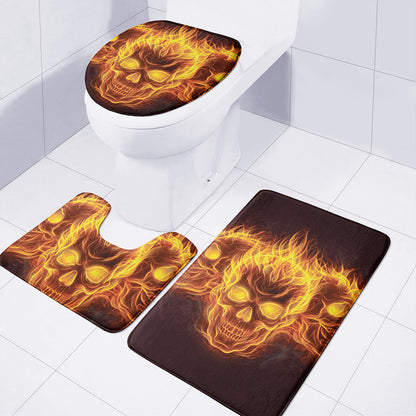 Three Flaming Skull Print 3 Piece Bath Mat Set