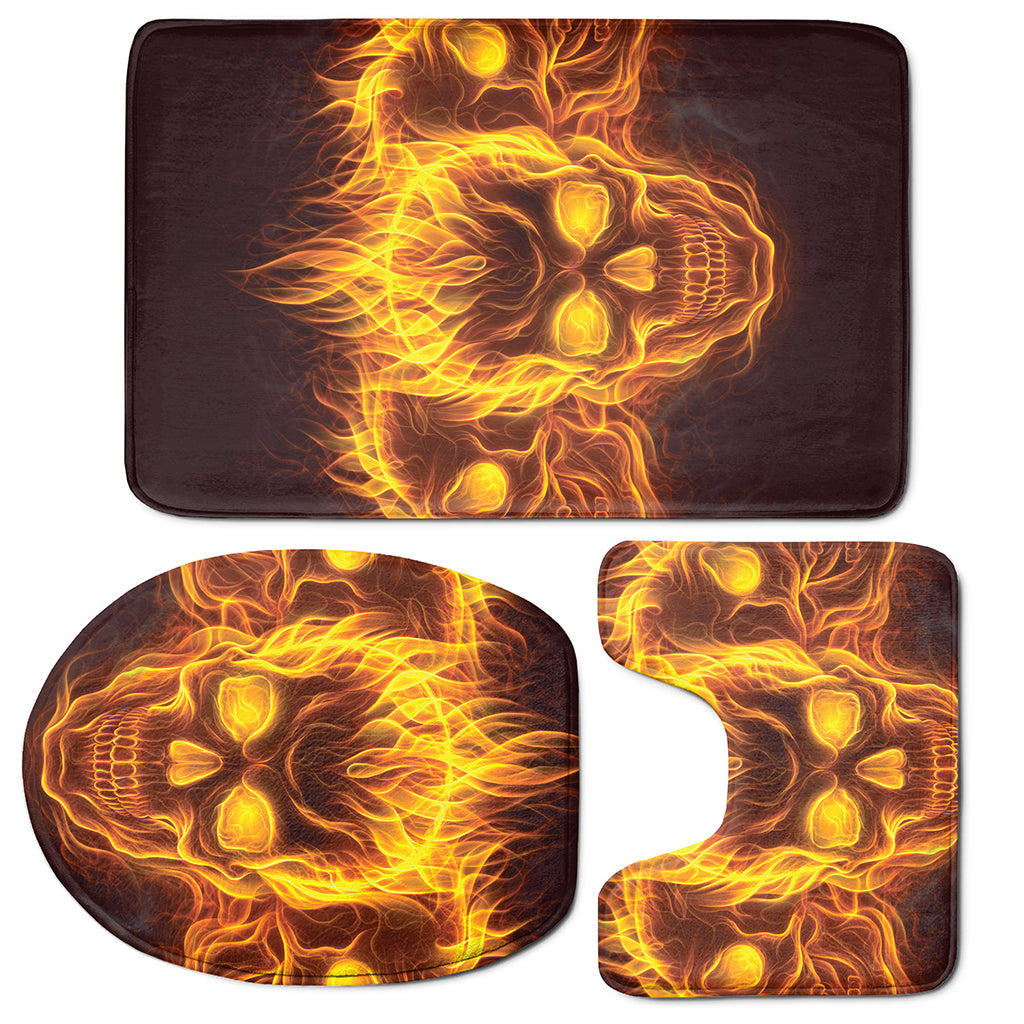 Three Flaming Skull Print 3 Piece Bath Mat Set