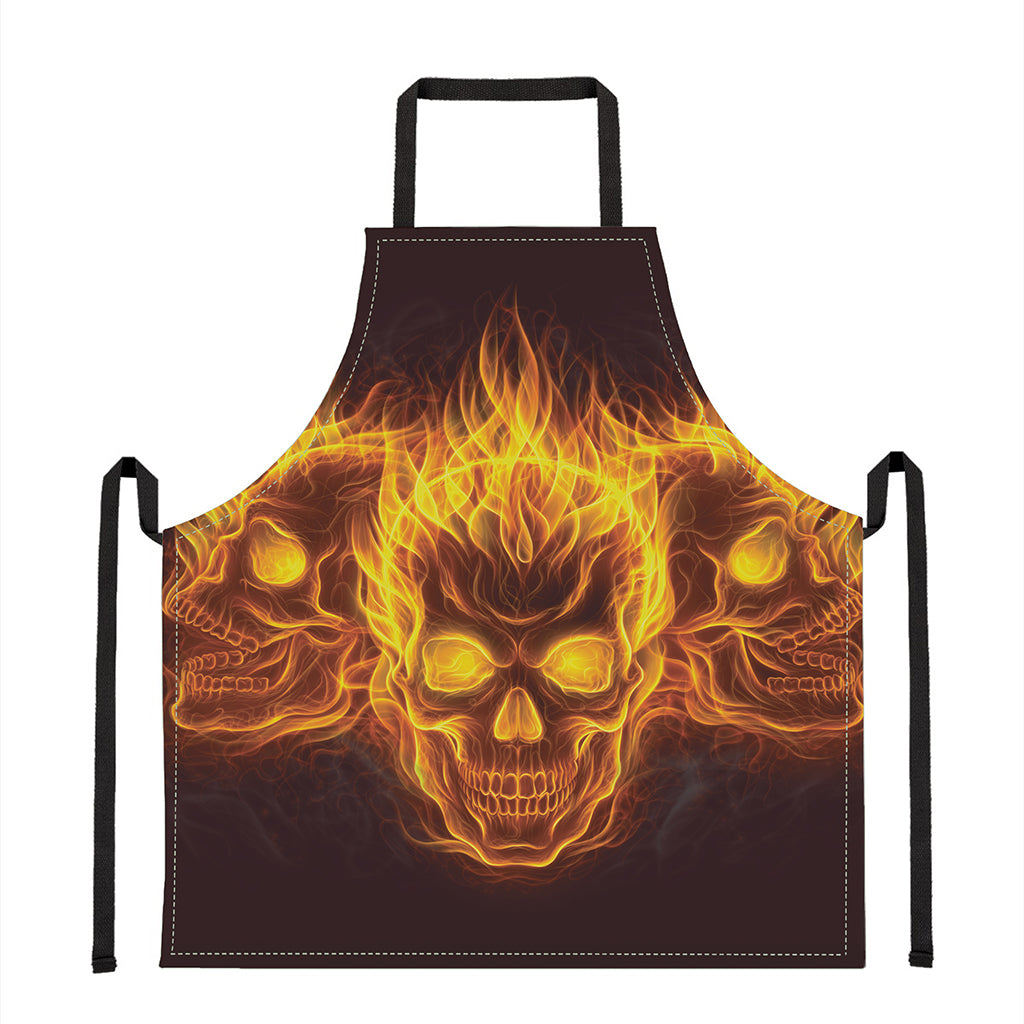 Three Flaming Skull Print Apron