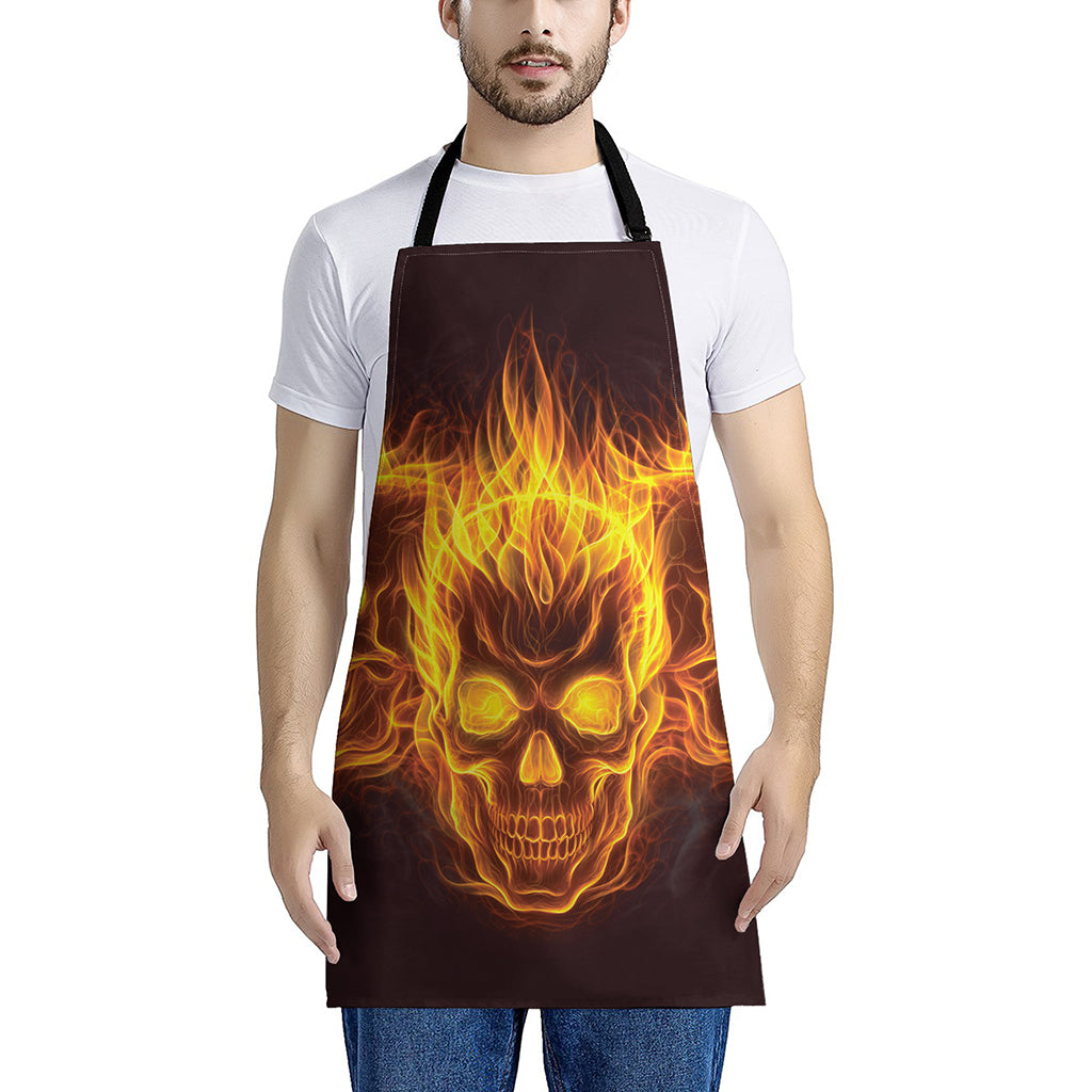 Three Flaming Skull Print Apron