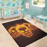 Three Flaming Skull Print Area Rug