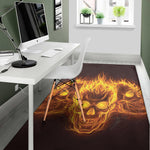 Three Flaming Skull Print Area Rug