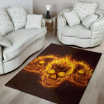Three Flaming Skull Print Area Rug