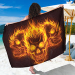 Three Flaming Skull Print Beach Sarong Wrap