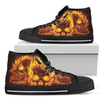 Three Flaming Skull Print Black High Top Shoes